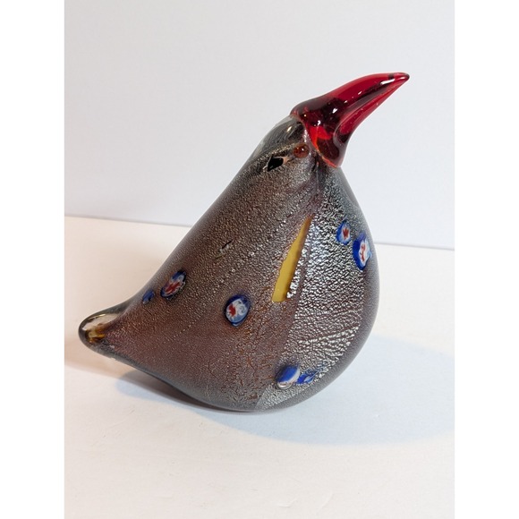 Murano Glass Art Bird - Red, Blue, Silver Toucan